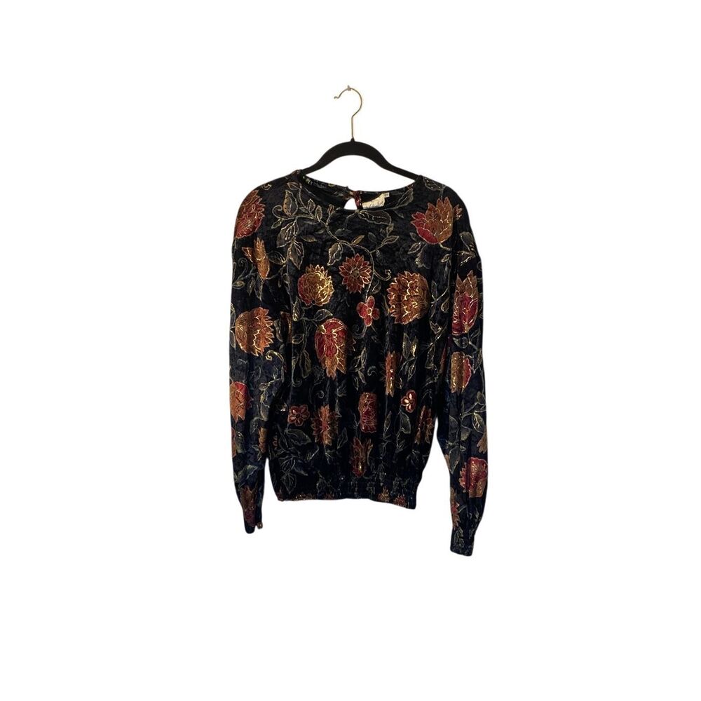 Valentine vintage, black and gold floral Gathered waist velvet top 8 whimsigoth